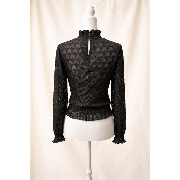 Blāshe L Gothic Dark Academia Lace Blouse Romantic Victorian Sheer Ruffle Top - Picture 2 of 14